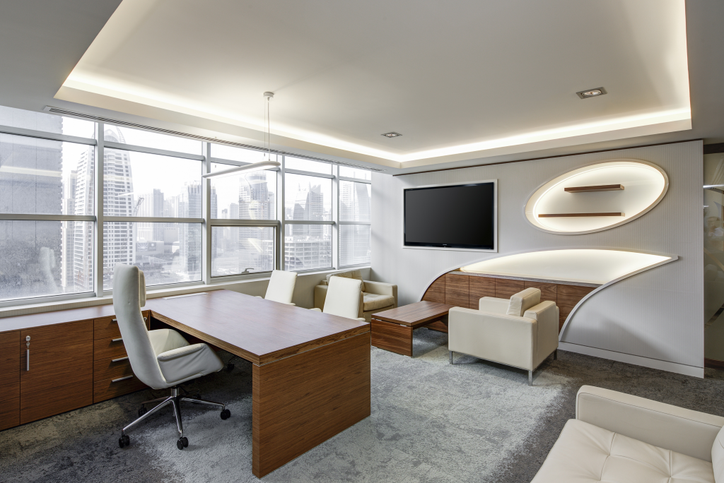 Indirect LED ceiling lighting in office